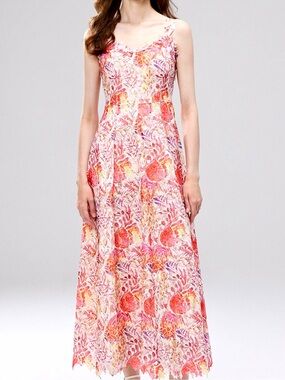 💚 Hello Gorgeous! Floral Brocade Lace A-Line Midi Dress - Red